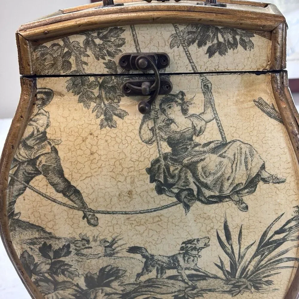 Vintage Style Wooden Wine Bottle Storage Box French Toile Decoupage Rustic Decor